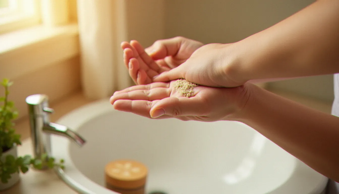 Exfoliation du corps avec un gommage naturel, étape clé de la préparation cutanée pour bronzer plus vite