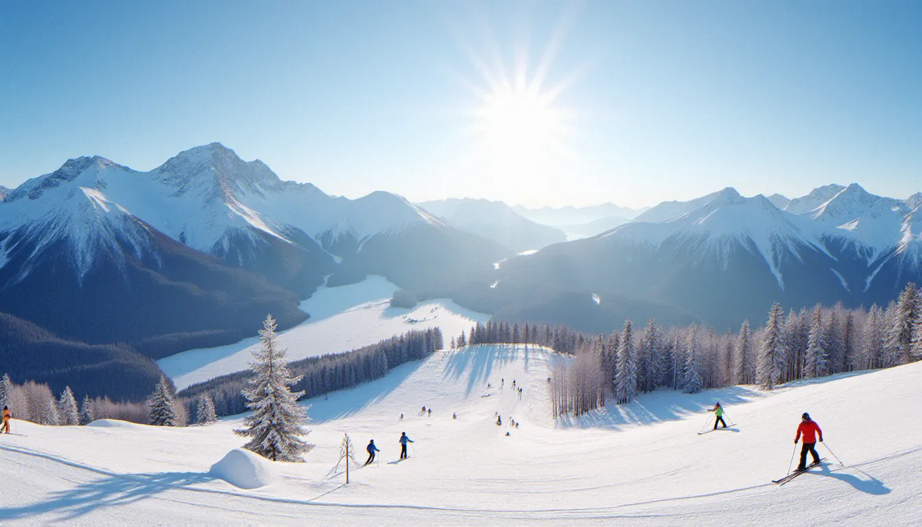 Station de ski du Massif du Sancy en Auvergne sous un soleil hivernal généreux, idéale pour un bronzage ski à deux heures de Vichy