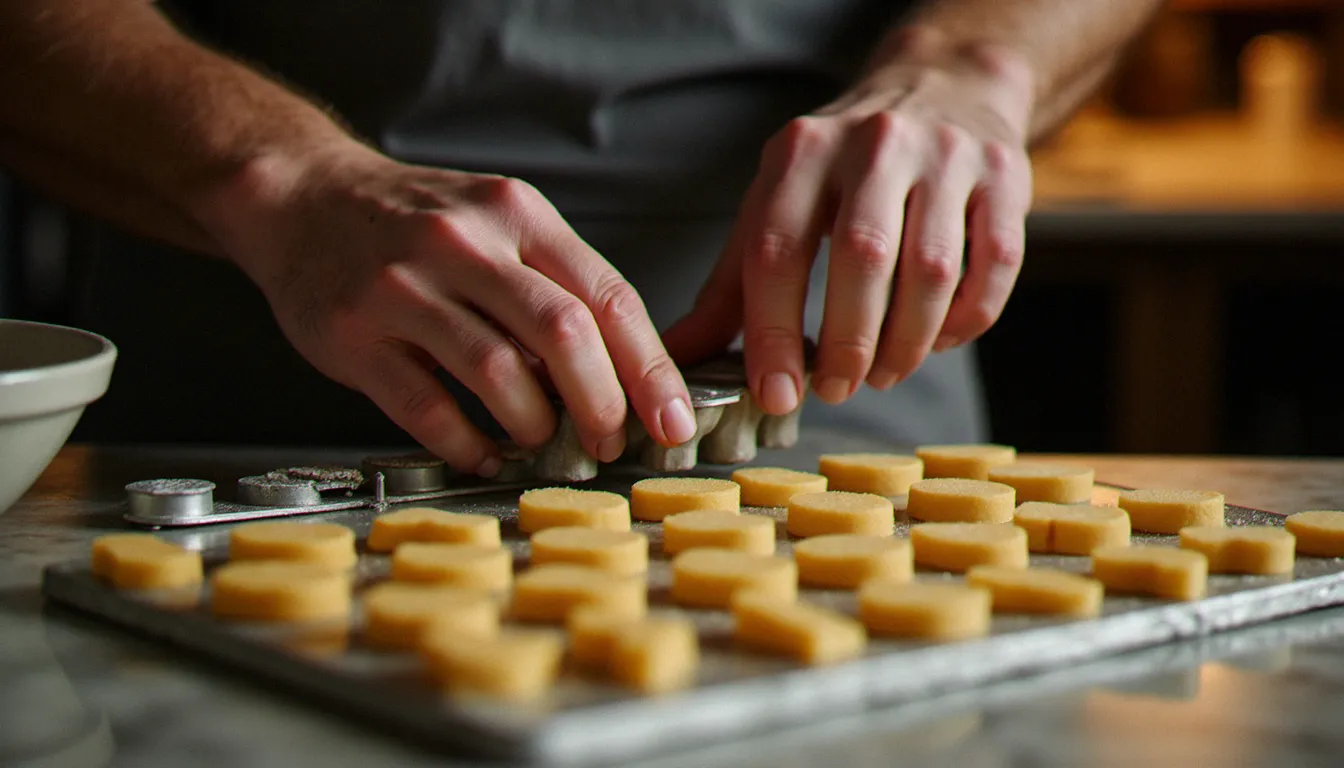 Fabrication artisanale de pastilles en losange dans un atelier de confiserie traditionnel avec moules métalliques