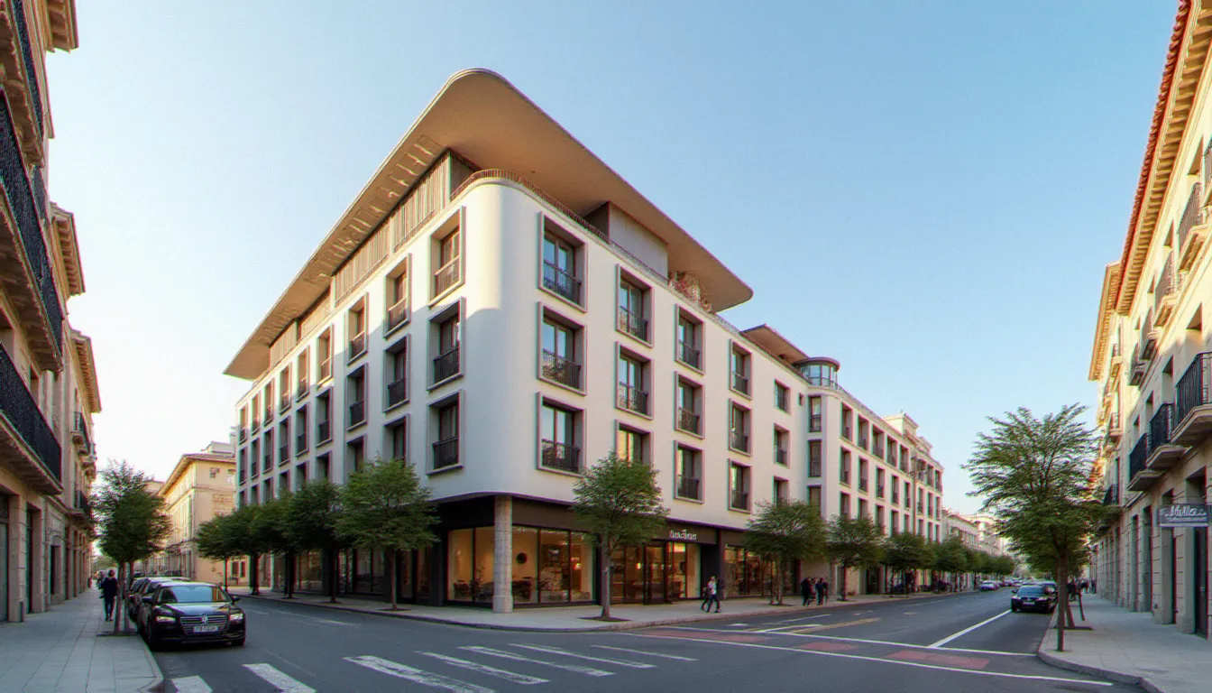 Façade de l'Ibis Style Vichy vue depuis la rue, hotel 3 étoiles en centre-ville de Vichy idéal pour un séjour