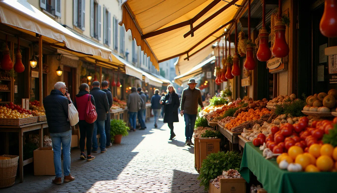 Marché du week end à Vichy place Charles de Gaulle avec producteurs locaux et habitants le samedi matin