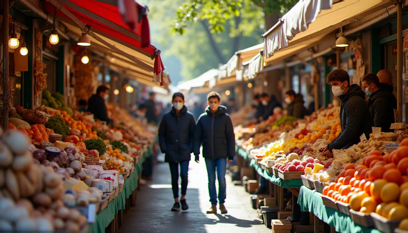 Marché du samedi matin à Vichy au printemps 2021 avec étals de produits régionaux auvergnats