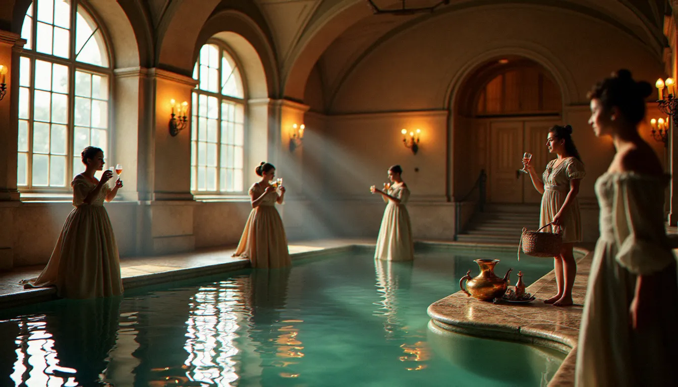 Intérieur d'un établissement thermal à Vichy au XVIIIe siècle, où la noblesse française venait prendre les eaux comme Adélaïde de France