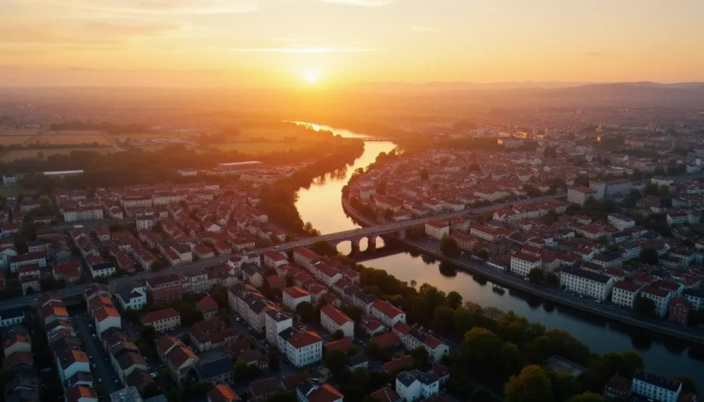 aire dattraction dune ville featured Vue aérienne d'une ville française de taille intermédiaire et de son aire d'attraction s'étendant vers les communes rurales environnantes