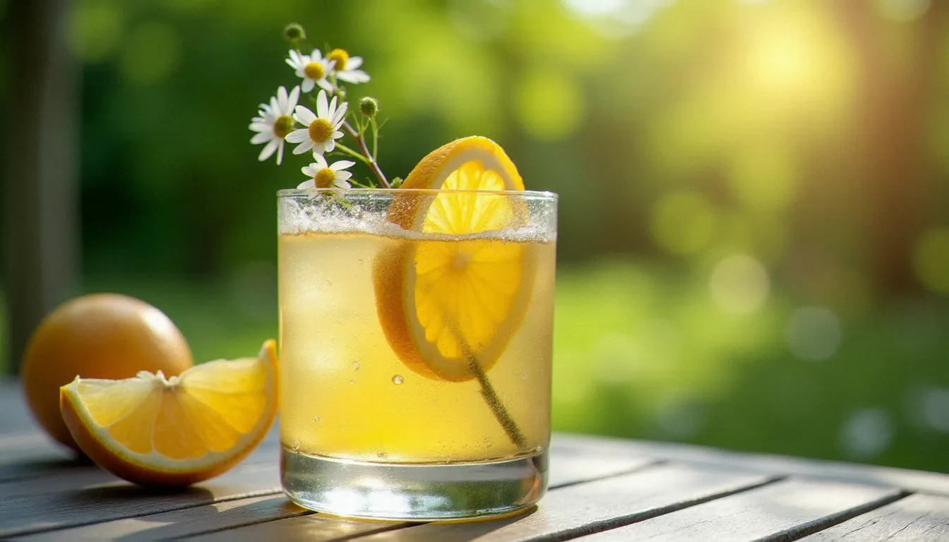 Cocktail signature printanier à base de sureau et d'agrumes servi en terrasse, illustrant les ingrédients SP 2026