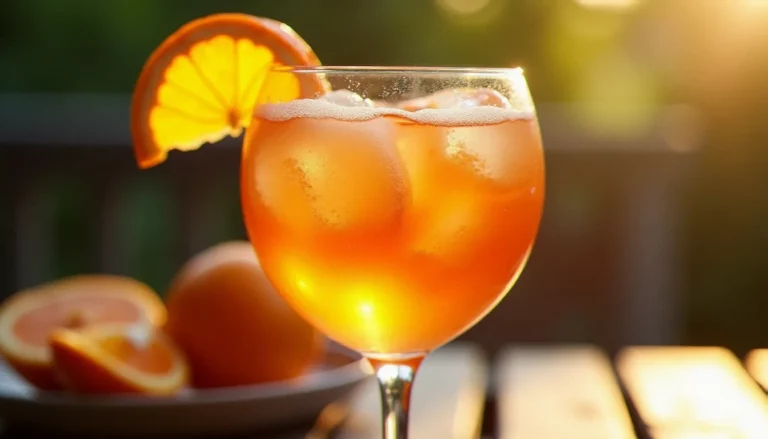 Verre de spritz aperitivo avec rondelle d'orange et glaçons sur une terrasse ensoleillée, évoquant le spritz aperitivo Eurospin servi à l'italienne