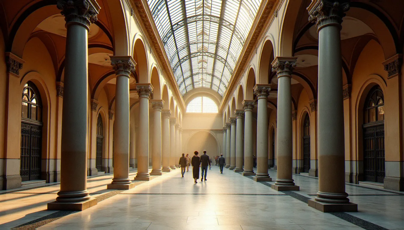 Hall thermal historique de Vichy avec colonnes en fonte et verrière, illustrant le patrimoine thermal de la ville