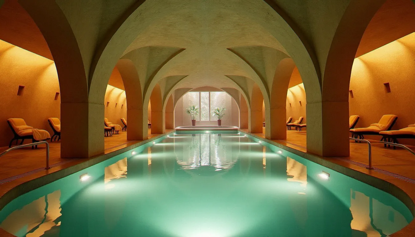 Bassin thermal intérieur des thermes de Vichy ville, eau minérale chaude et architecture Art déco