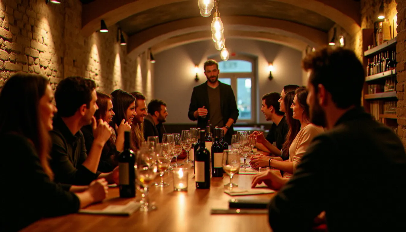 Bar à vins naturels de Toulouse animé lors d'une soirée dégustation avec un vigneron présentant ses bouteilles à un groupe de participants