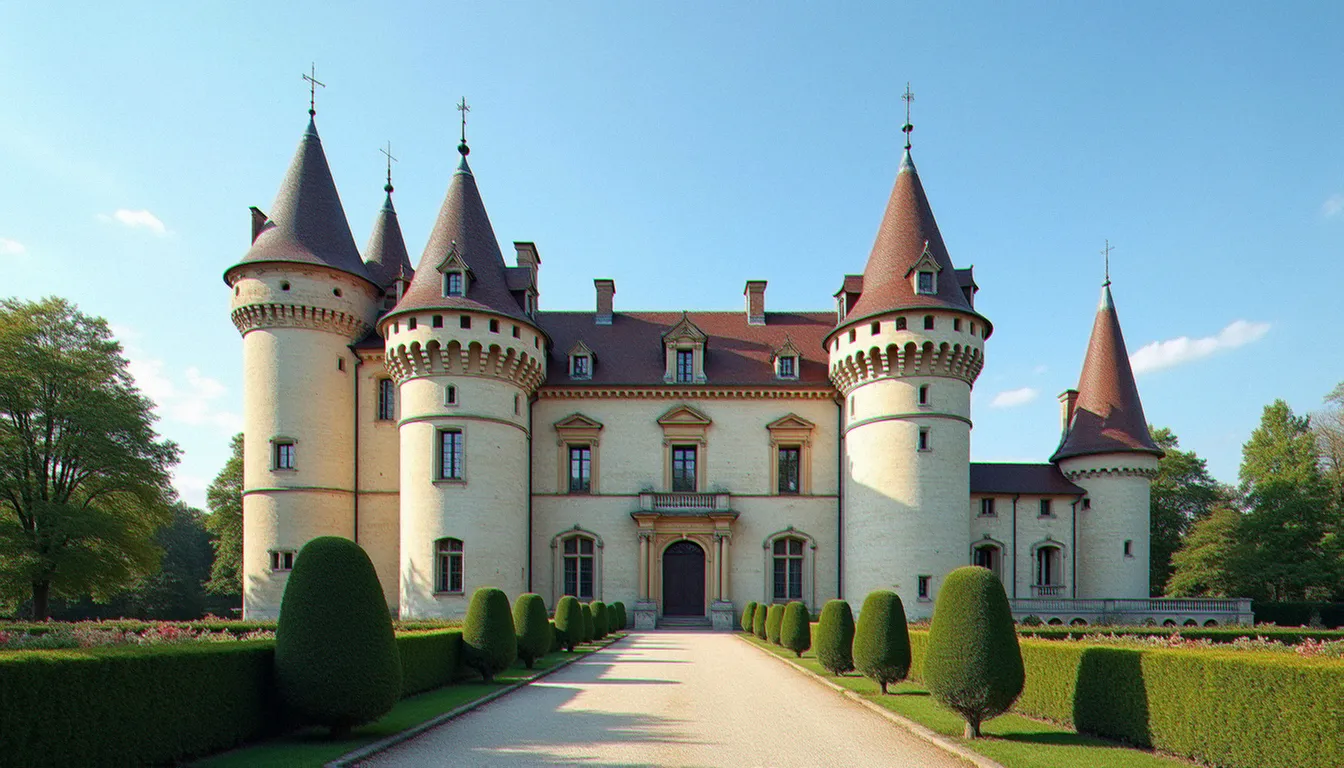 Le château d'Abrest, édifice Renaissance du XVIe siècle avec ses tours rondes
