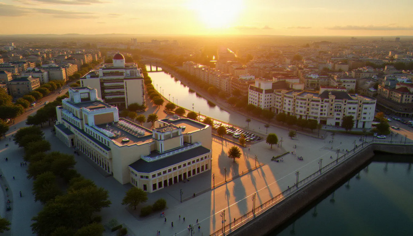 Vue aérienne du centre-ville de Vichy avec ses bâtiments Art Déco et ses actualités locales