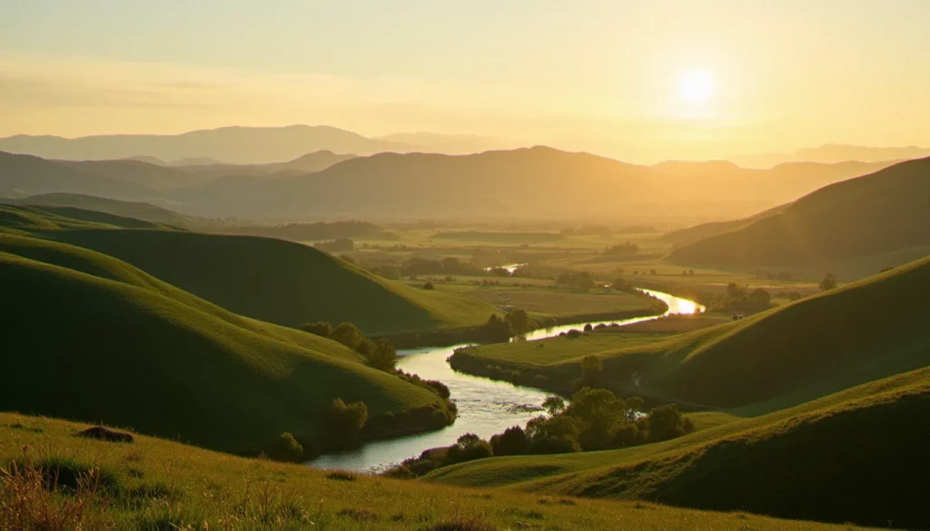 auvergne departement featured Paysage d'Auvergne au coucher du soleil avec les volcans de la chaîne des Puys et le bocage, illustrant l'Auvergne département par département