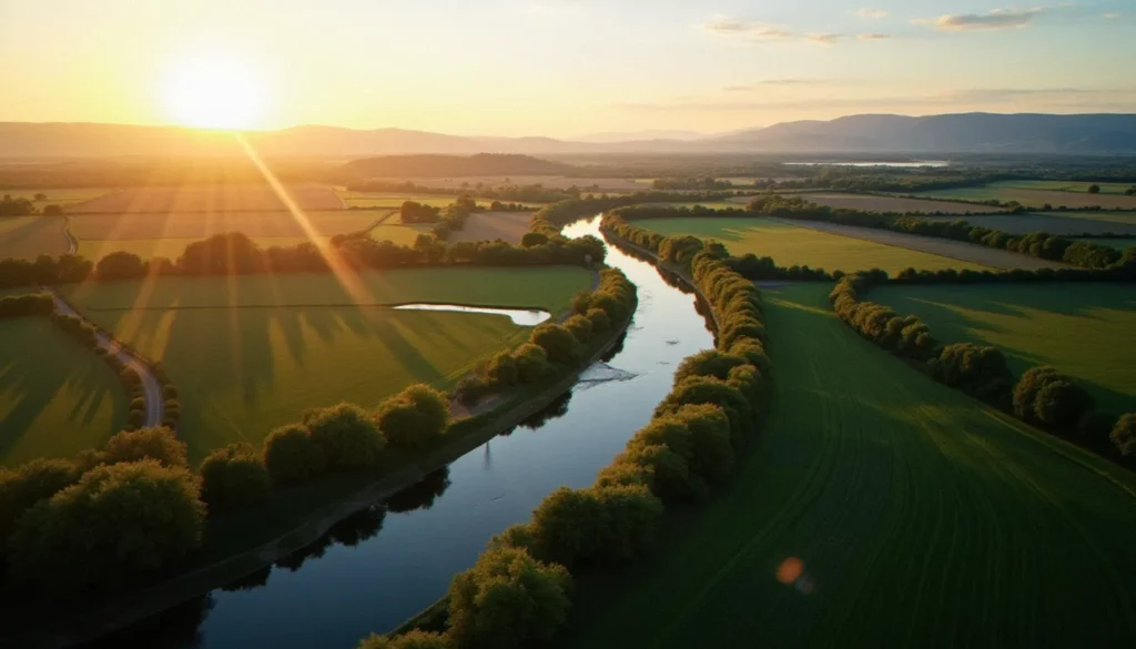 auvergne rhone alpes departement featured Vue aérienne de la rivière Allier près de Vichy au coucher du soleil, dans l'un des départements d'Auvergne-Rhône-Alpes