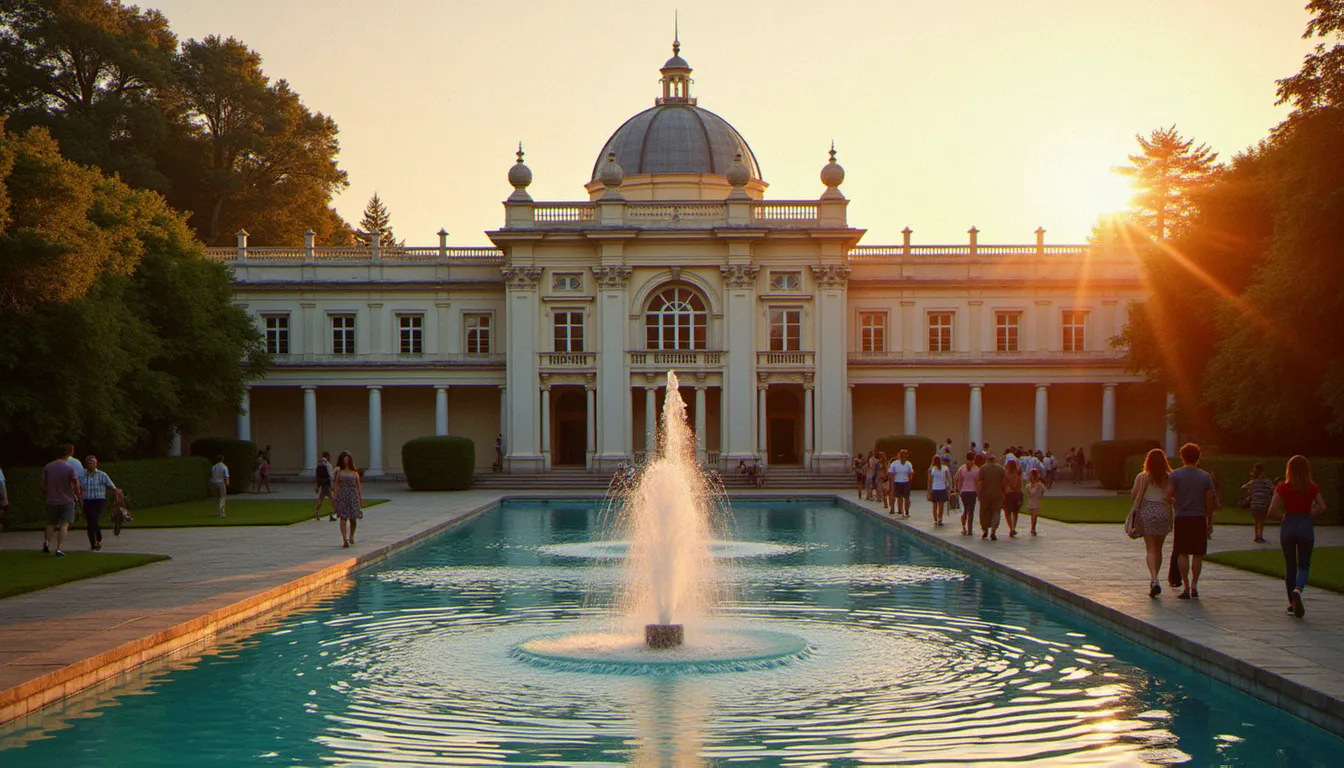 Établissement thermal Art Déco de Vichy baigné par la lumière du coucher de soleil