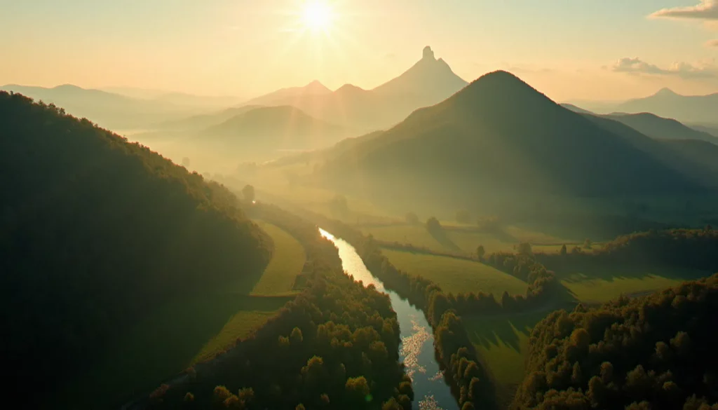 departement de l auvergne featured Paysage du département de l'Auvergne au coucher du soleil, avec les volcans de la Chaîne des Puys et la campagne bocagère