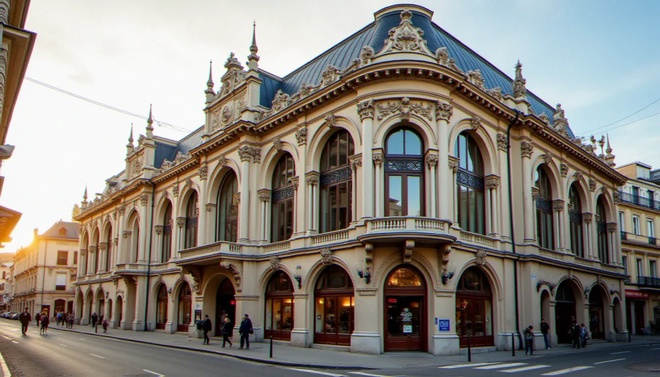 Façade Art nouveau de l'Opéra de Vichy éclairée par la lumière de fin de journée