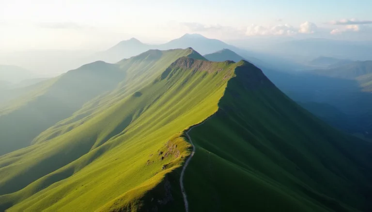Vue aérienne du Puy de Dôme et de la Chaîne des Puys en Auvergne, idéale pour une volcan Auvergne visite depuis Vichy