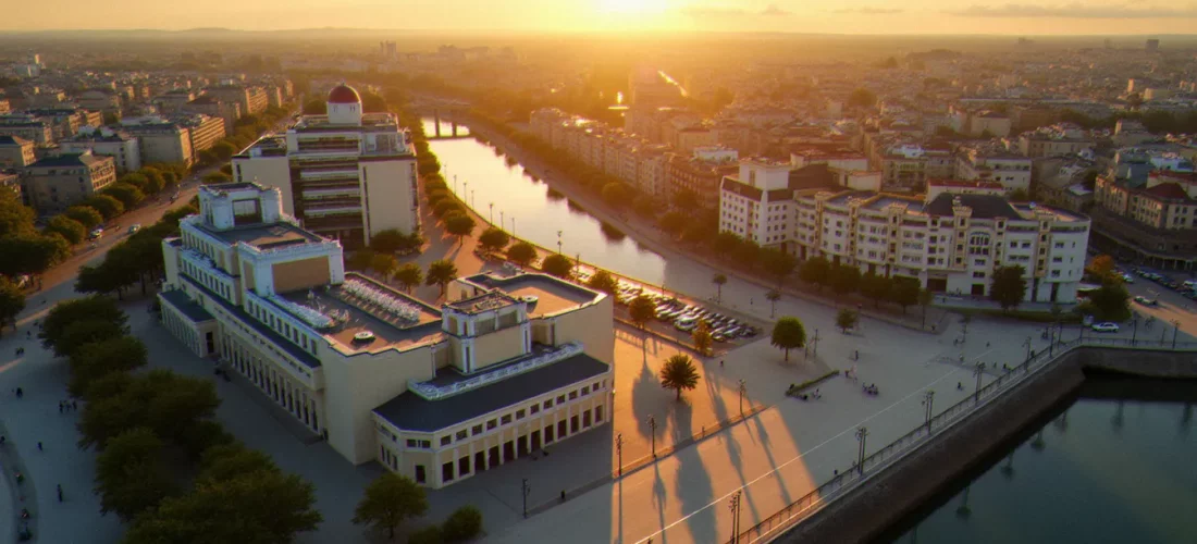 Vue aérienne du centre-ville de Vichy avec ses bâtiments Art Déco et ses actualités locales