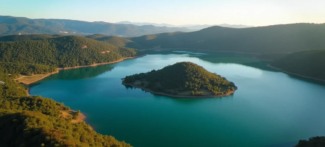 Vue aérienne de la carte Auvergne tourisme montrant le lac Pavin et les paysages volcaniques de la région