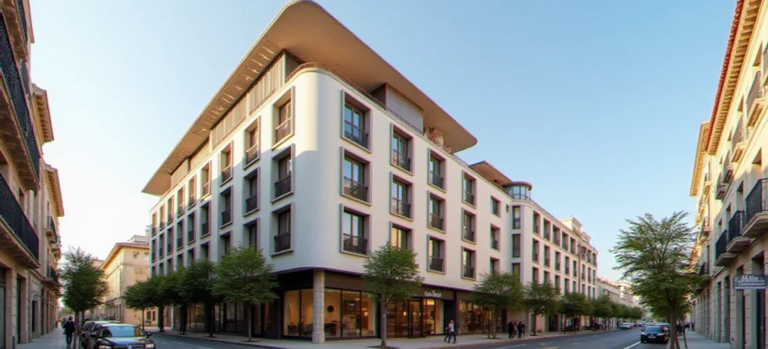 Façade de l'Ibis Style Vichy vue depuis la rue, hotel 3 étoiles en centre-ville de Vichy idéal pour un séjour