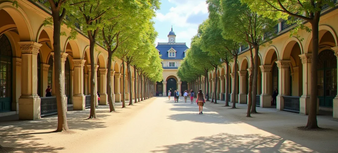 Promenade dans le Parc des Sources lors d'une visite Vichy, avec sa galerie couverte et ses allées ombragées
